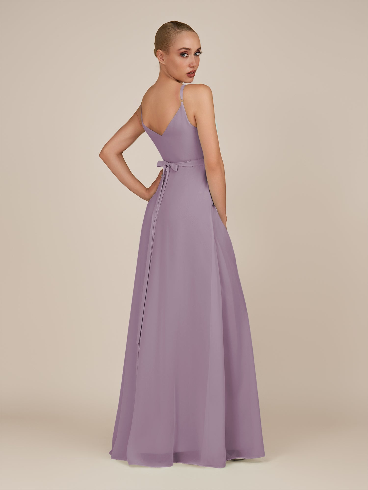 KissDress-Glenys Dusk A Line V Neck Long Bridesmaid Dress with Slit