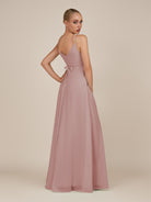 KissDress-Glenys Dusty Rose A Line V Neck Long Bridesmaid Dress with Slit