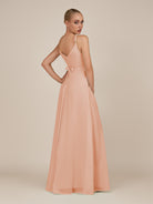 KissDress-Glenys English Rose A Line V Neck Long Bridesmaid Dress with Slit