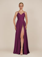 KissDress-Glenys Fig A Line V Neck Long Bridesmaid Dress with Slit