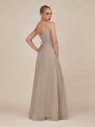 KissDress-Glenys Frost A Line V Neck Long Bridesmaid Dress with Slit