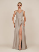KissDress-Glenys Frost A Line V Neck Long Bridesmaid Dress with Slit