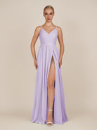 KissDress-Glenys Lavender A Line V Neck Long Bridesmaid Dress with Slit