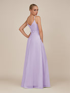 KissDress-Glenys Lavender A Line V Neck Long Bridesmaid Dress with Slit