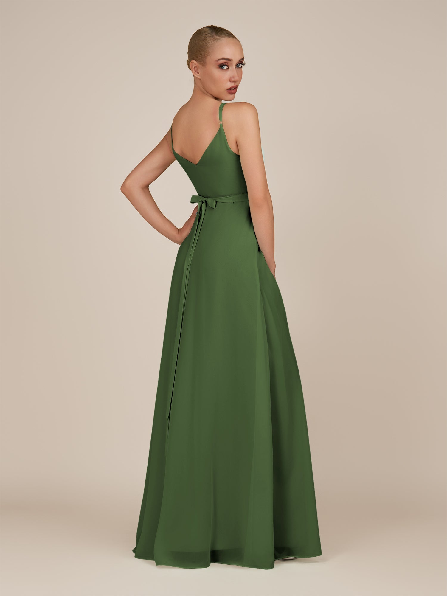 KissDress-Glenys Moss A Line V Neck Long Bridesmaid Dress with Slit