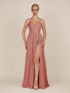 KissDress-Glenys Mulberry A Line V Neck Long Bridesmaid Dress with Slit