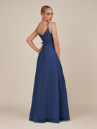 KissDress-Glenys Navy A Line V Neck Long Bridesmaid Dress with Slit