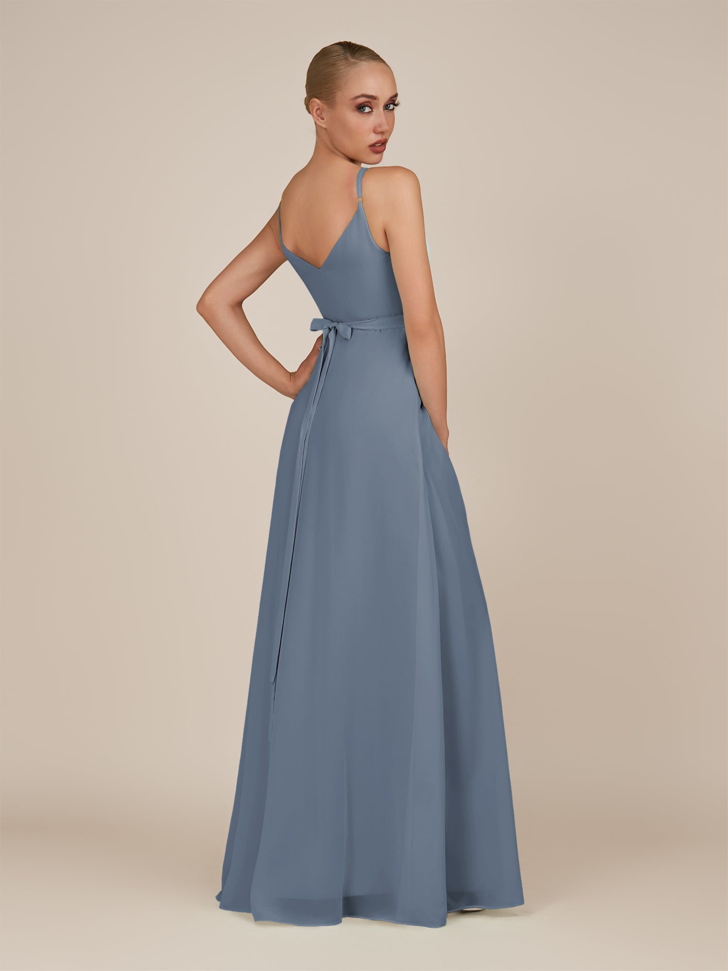 KissDress-Glenys Neptune A Line V Neck Long Bridesmaid Dress with Slit