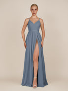KissDress-Glenys Neptune A Line V Neck Long Bridesmaid Dress with Slit