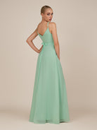 KissDress-Glenys Pale Pistachio A Line V Neck Long Bridesmaid Dress with Slit