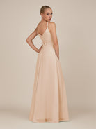KissDress-Glenys Pale Blush A Line V Neck Long Bridesmaid Dress with Slit