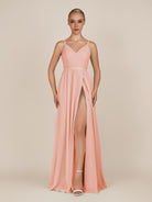 KissDress-Glenys Rose Petal A Line V Neck Long Bridesmaid Dress with Slit