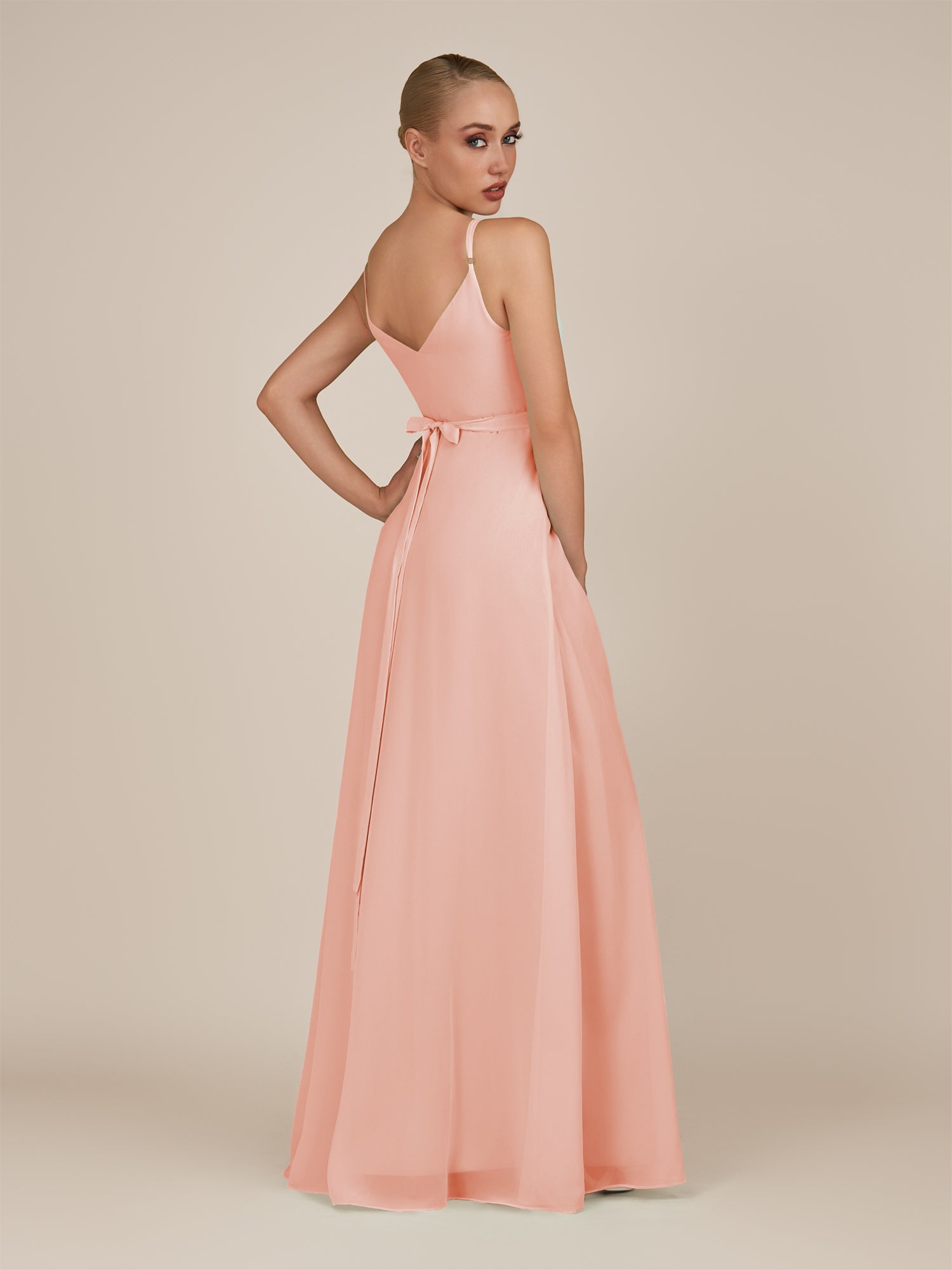 KissDress-Glenys Rose Petal A Line V Neck Long Bridesmaid Dress with Slit
