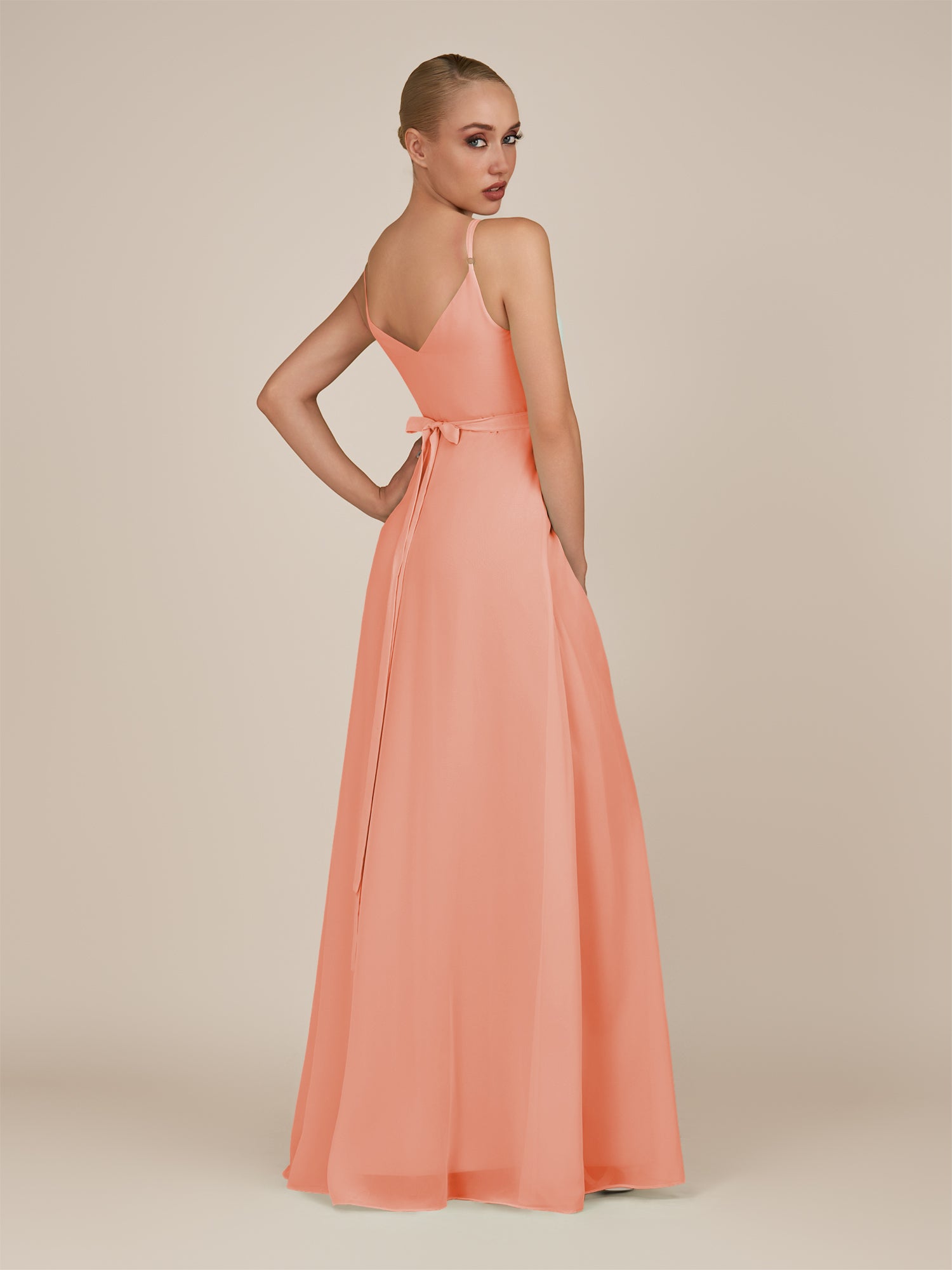 KissDress-Glenys Rosette A Line V Neck Long Bridesmaid Dress with Slit