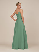 KissDress-Glenys Sea Glass A Line V Neck Long Bridesmaid Dress with Slit
