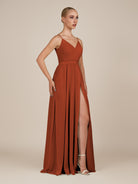 KissDress-Glenys Spice A Line V Neck Long Bridesmaid Dress with Slit