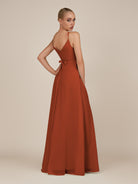 KissDress-Glenys Spice A Line V Neck Long Bridesmaid Dress with Slit