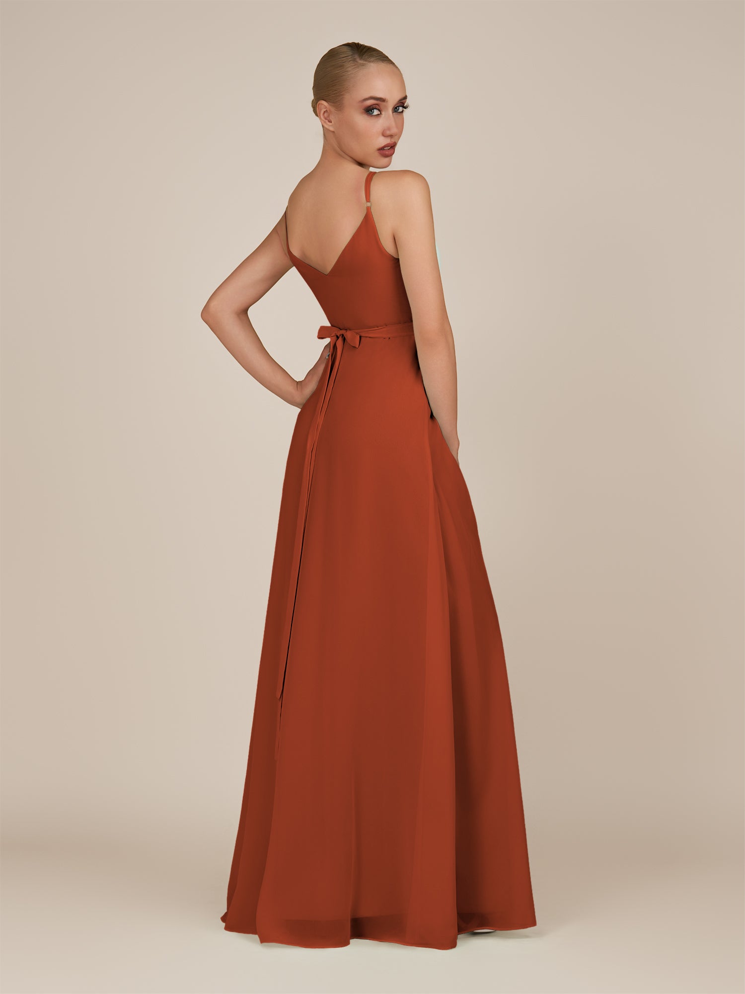 KissDress-Glenys Spice A Line V Neck Long Bridesmaid Dress with Slit