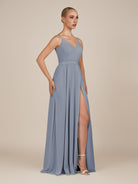 KissDress-Glenys Twilight A Line V Neck Long Bridesmaid Dress with Slit