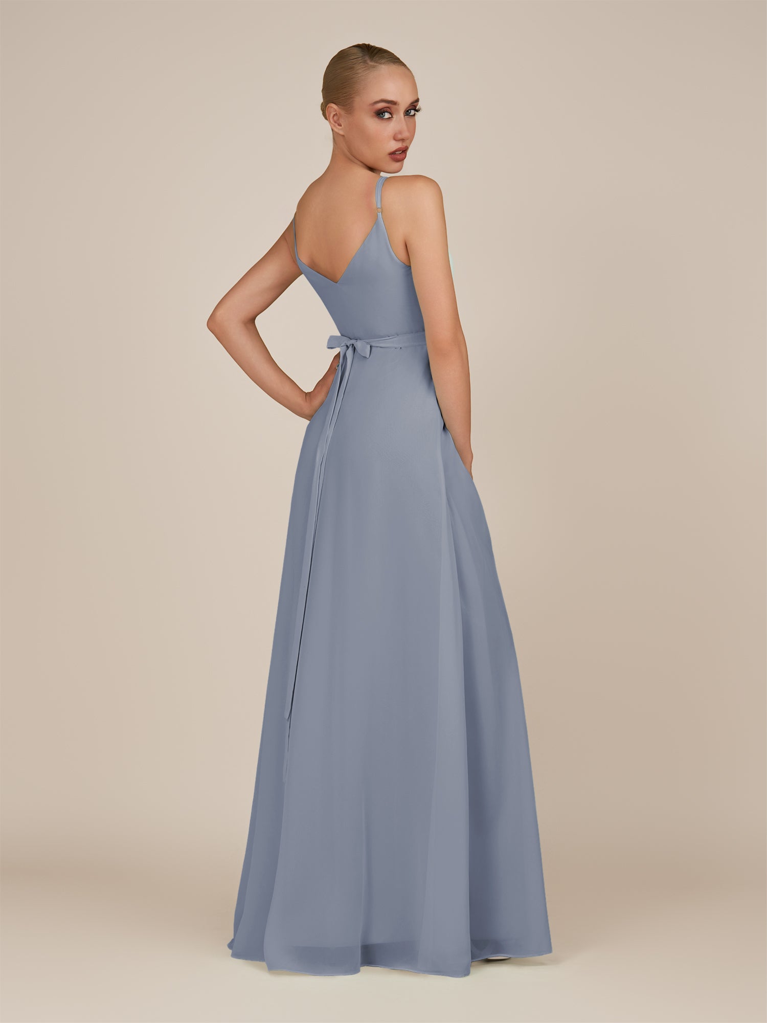KissDress-Glenys Twilight A Line V Neck Long Bridesmaid Dress with Slit