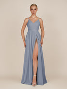 KissDress-Glenys Twilight A Line V Neck Long Bridesmaid Dress with Slit
