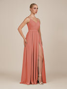 KissDress-Glenys Wild Rose A Line V Neck Long Bridesmaid Dress with Slit