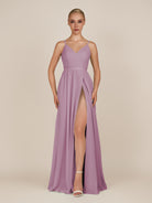 KissDress-Glenys Wisteria A Line V Neck Long Bridesmaid Dress with Slit