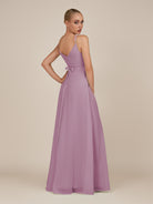 KissDress-Glenys Wisteria A Line V Neck Long Bridesmaid Dress with Slit