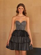 Deb | Glitter Black Strapless A - Line Corset Short Homecoming Dress with Beading - KissProm