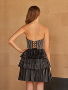Deb | Glitter Black Strapless A - Line Corset Short Homecoming Dress with Beading - KissProm