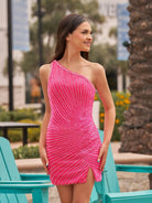 Talla | Glitter Dark Green One Shoulder Beaded Tight Homecoming Dress - KissProm
