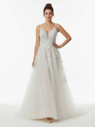 KissDress-Dalia  Glitter Ivory A-Line Spaghetti Straps Long Wedding Dress with Appliques