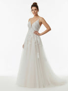 KissDress-Dalia  Glitter Ivory A-Line Spaghetti Straps Long Wedding Dress with Appliques
