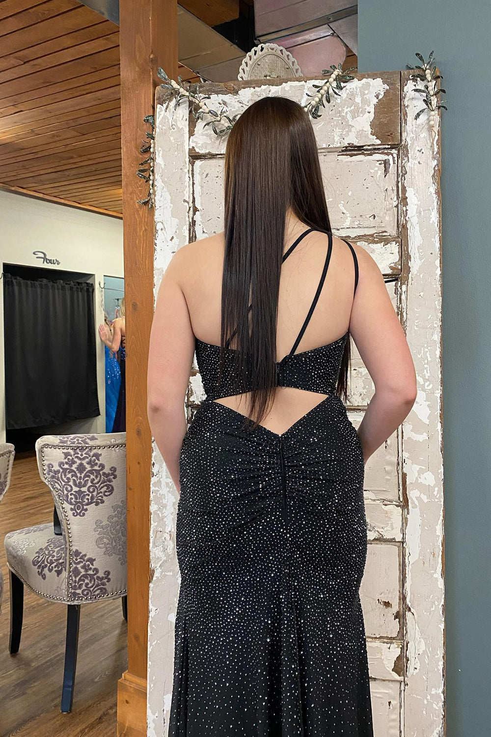 Royal Blue Mermaid One Shoulder Beaded Jersey Prom Dress With Slit