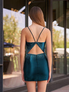 Jolene |Sheath Beaded Satin Homecoming Dress with Side Slit - KissProm