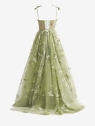 Green A - line Butterfly Lace Lilac Corset Prom Dress with Slit - KissProm