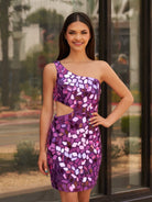 Jaliyah | Green Cut Glass Mirror One - Shoulder Cutout Short Party Dress - KissProm