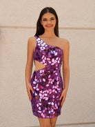 Jaliyah | Green Cut Glass Mirror One - Shoulder Cutout Short Party Dress - KissProm