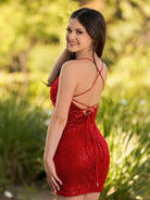 Greta | Black Sequin Lace Up Short Tight Homecoming Dress - KissProm