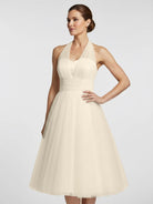 KissDress-Halter A-Line Short Tulle Wedding Dress With Ruching