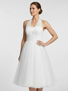 KissDress-Halter A-Line Short Tulle Wedding Dress With Ruching