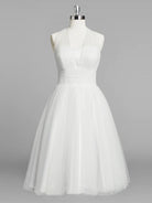 KissDress-Halter A-Line Short Tulle Wedding Dress With Ruching