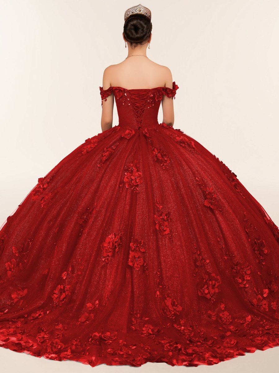 Illa | Ball Gown Organza Sweetheart Burgundy Quinceanera Dress - KissProm