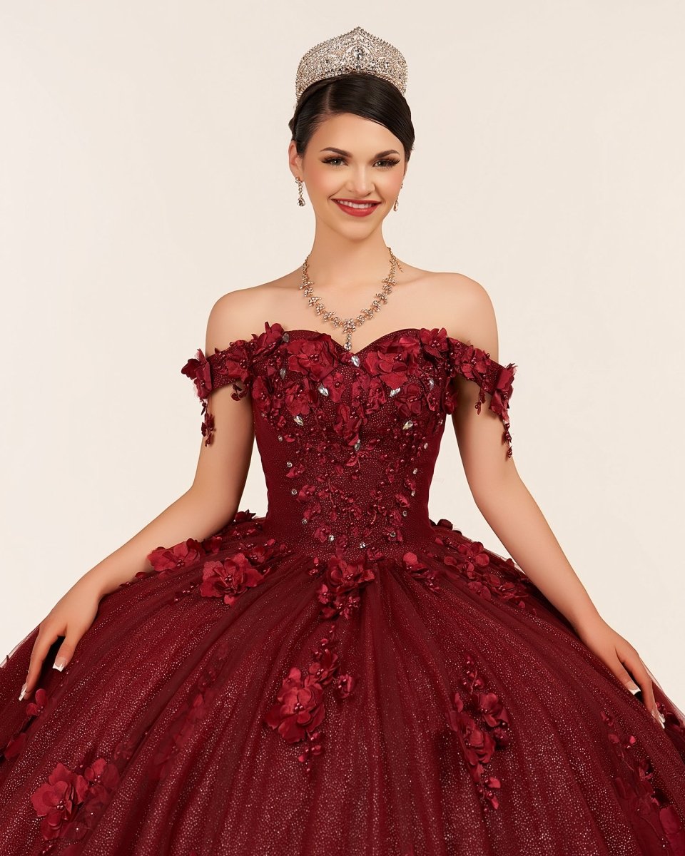 Illa | Ball Gown Organza Sweetheart Burgundy Quinceanera Dress - KissProm