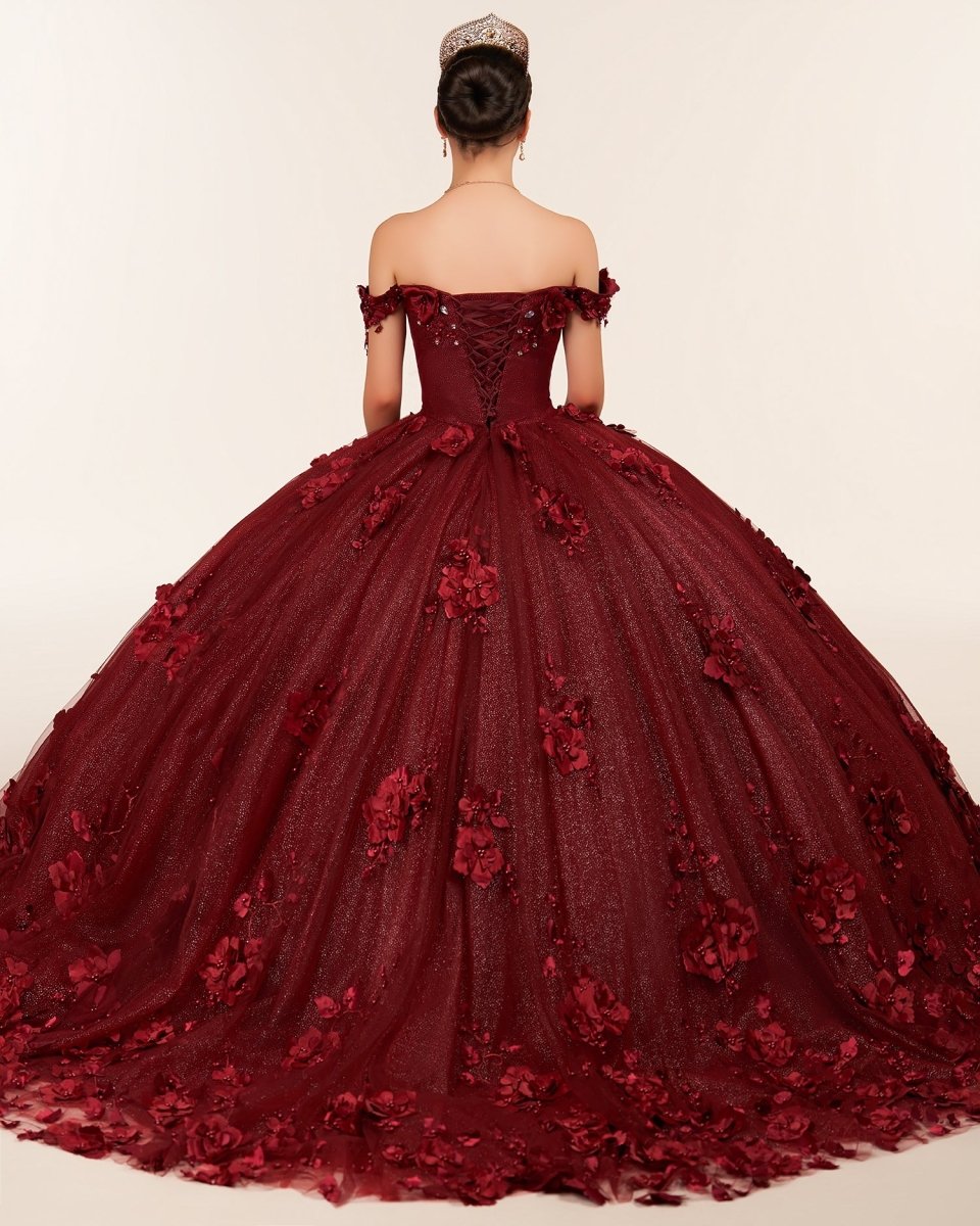 Illa | Ball Gown Organza Sweetheart Burgundy Quinceanera Dress - KissProm