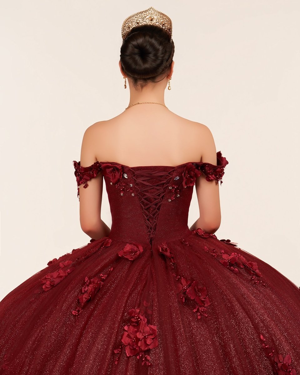 Illa | Ball Gown Organza Sweetheart Burgundy Quinceanera Dress - KissProm