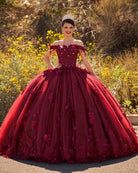 Illa | Ball Gown Organza Sweetheart Burgundy Quinceanera Dress - KissProm