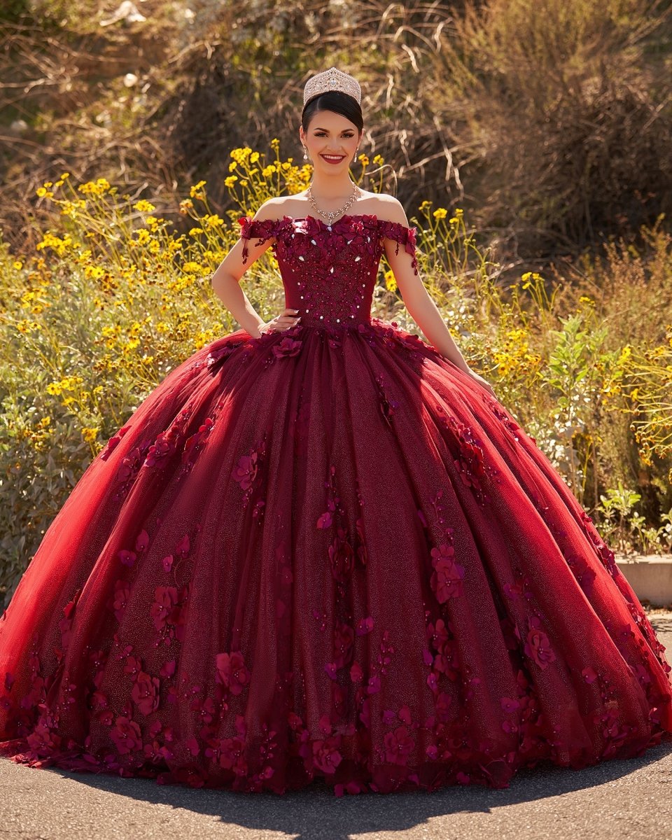 Illa | Ball Gown Organza Sweetheart Burgundy Quinceanera Dress - KissProm