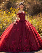 Illa | Ball Gown Organza Sweetheart Burgundy Quinceanera Dress - KissProm