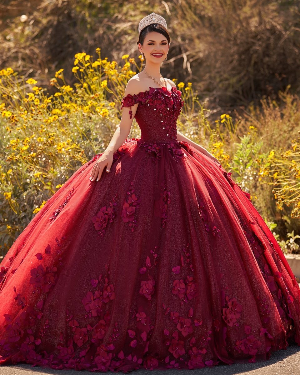 Illa | Ball Gown Organza Sweetheart Burgundy Quinceanera Dress - KissProm